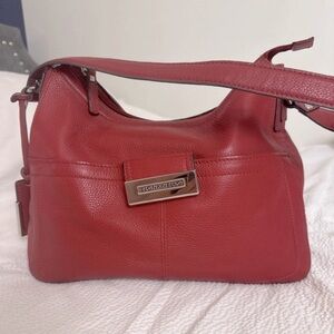 Tignanello Red Leather Shoulder Bag with Front And Back Pockets